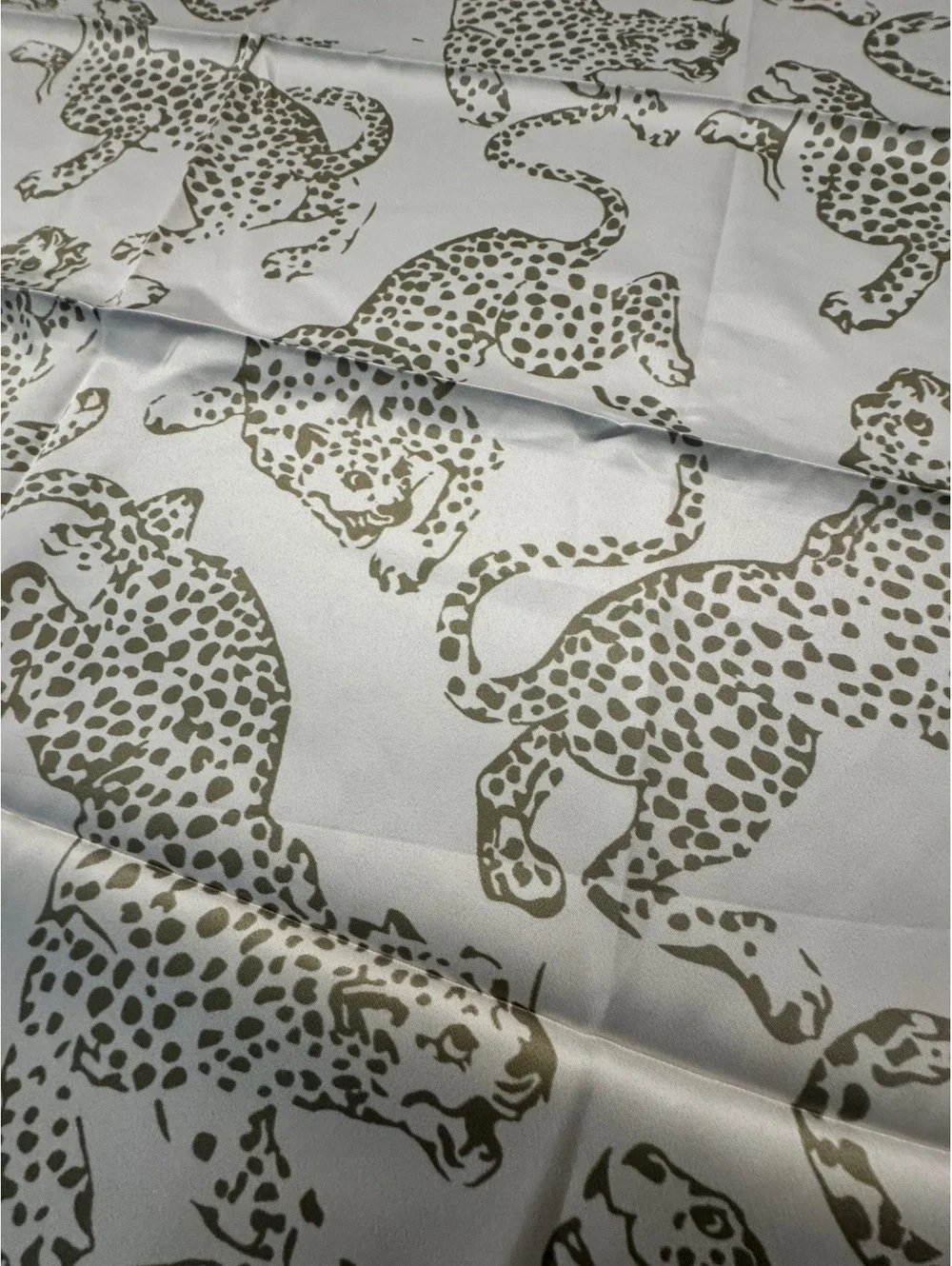 Silky Leopard Print Square Scarf with Olive Green Border 272